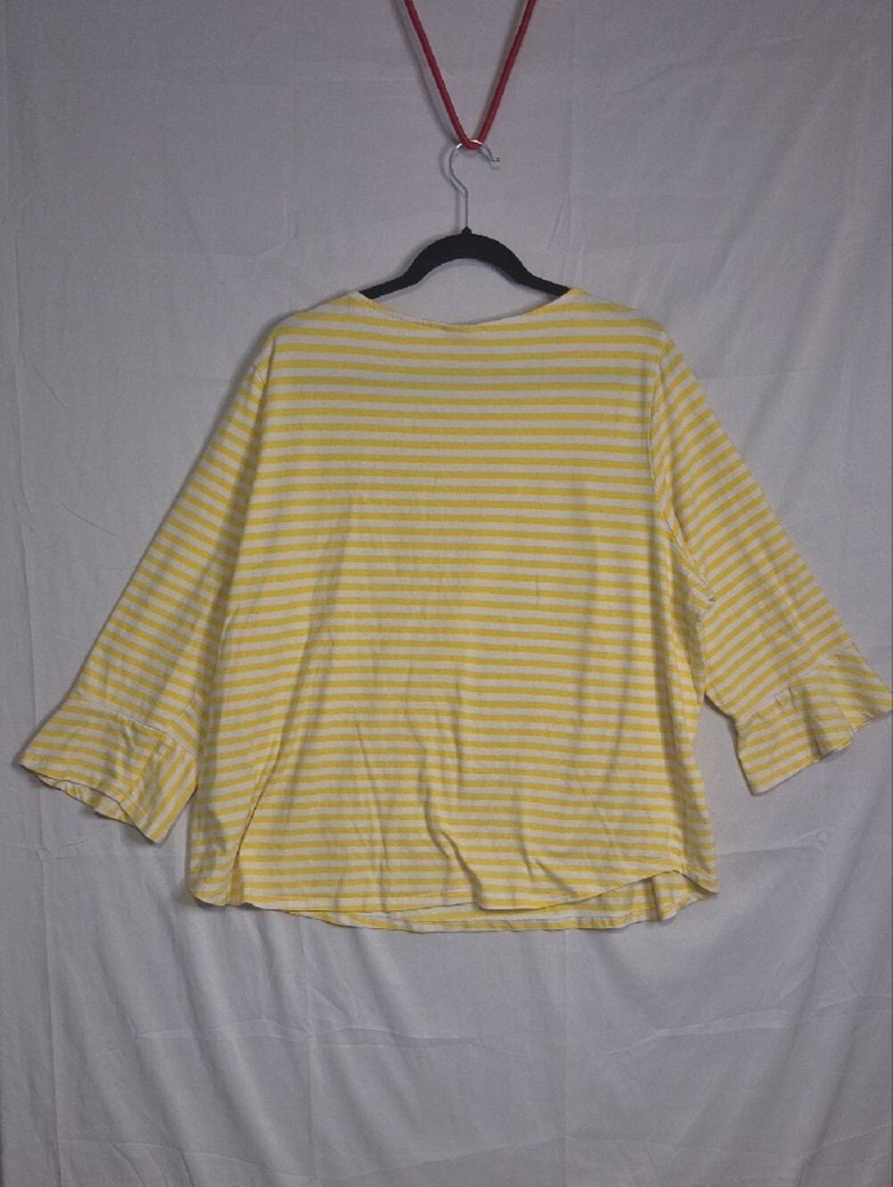 Ruby Rd. Yellow and White Striped Ruffle-Sleeve Top - Picture 7 of 7